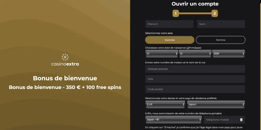 S’inscrire à Casino Extra